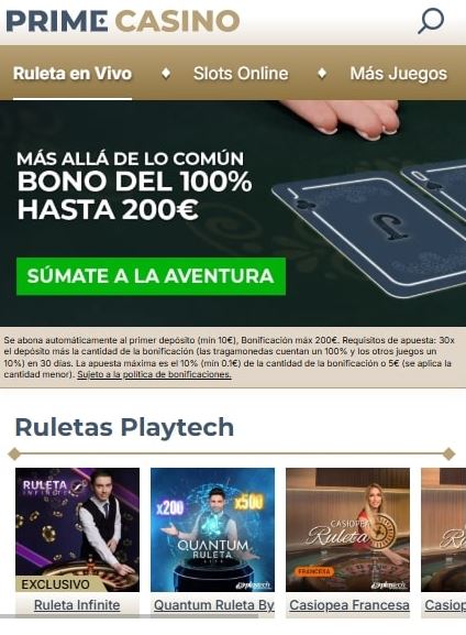 Usa la versión móvil de Prime Casino en cualquier dispositivo